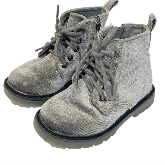 Zara Baby 1 Year Grey Velvet High Top Rubber Sole Zip Sides Combat Boots - Picture 1 of 7